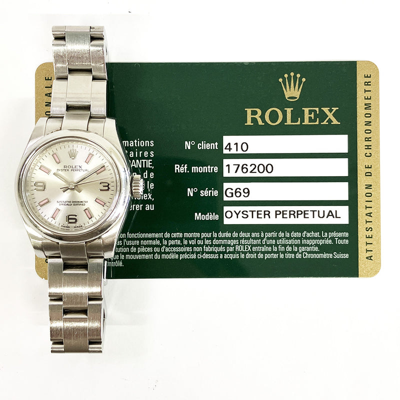Rolex Oyster Perpetual 176200 Silver Arabic Dial Apr 2013