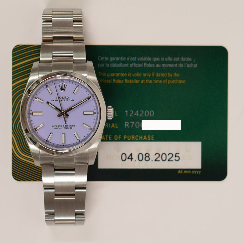 Rolex Oyster Perpetual 34mm 124200 Lavender Dial Aug 2025