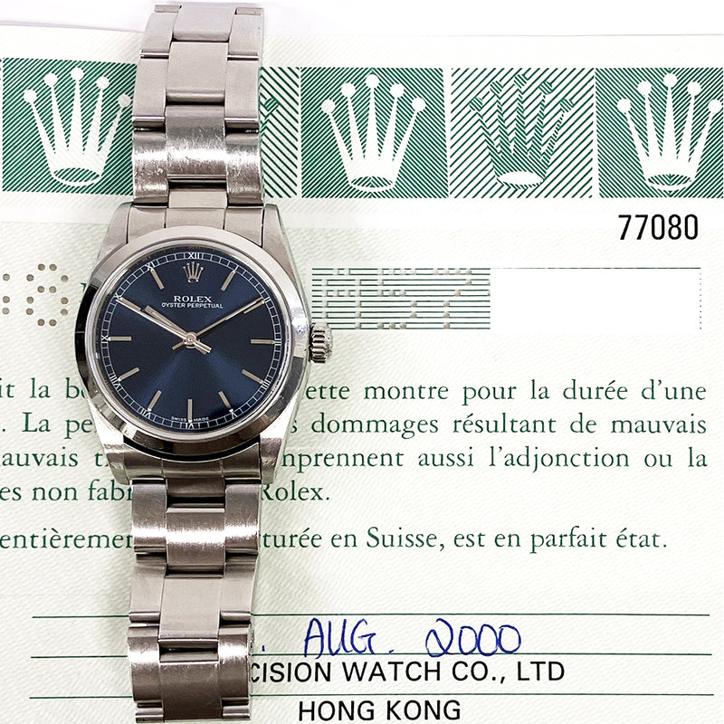 Rolex Oyster Perpetual 77080 Blue Dial Aug 2000