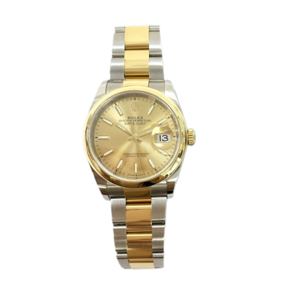 DATEJUST 36MM CHAMPAGNE DIAL DOMED BEZEL OYSTER BRACELET STAINLESS STEEL AND YELLOW GOLD