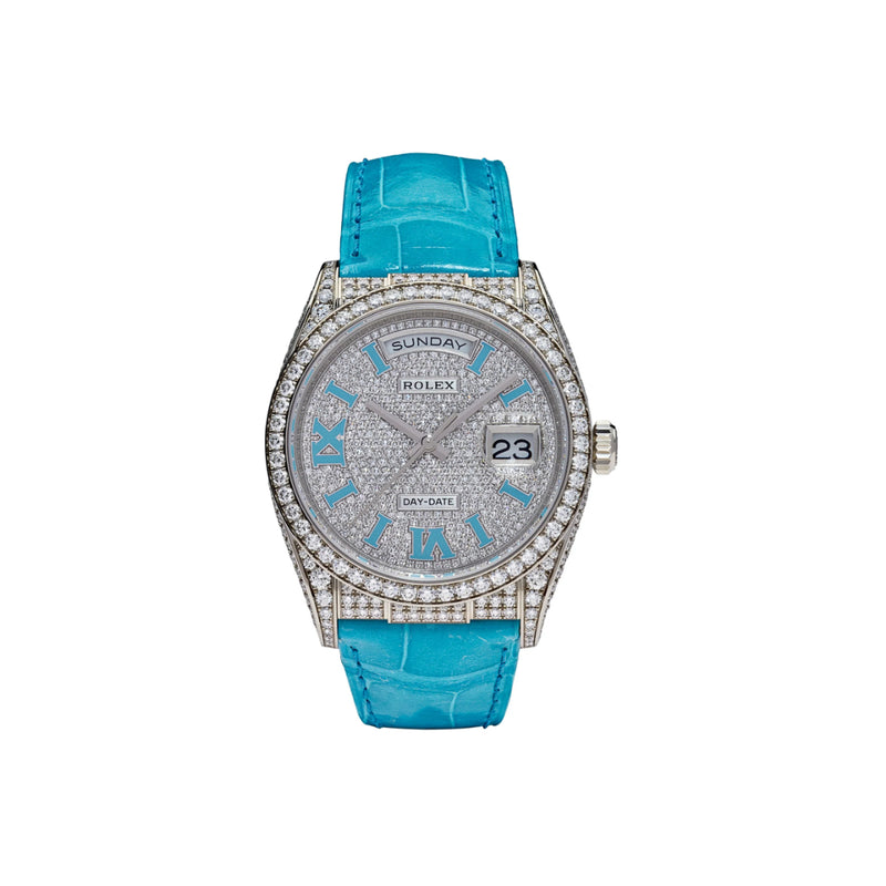 Rolex Day Date 128159RBR Pave Diamond Roman Dial