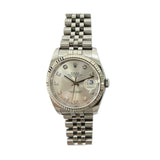 DATEJUST 36MM SILVER DIAMOND DIAL FLUTED WHITE GOLD BEZEL JUBILEE BRACELET STAINLESS STEEL