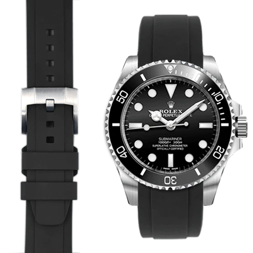 Submariner Ceramic No-Date CURVED END RUBBER STRAP WITH TANG BUCKLE