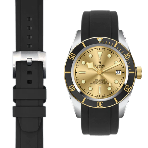 Tudor Black Bay Steel & Gold CURVED END RUBBER STRAP